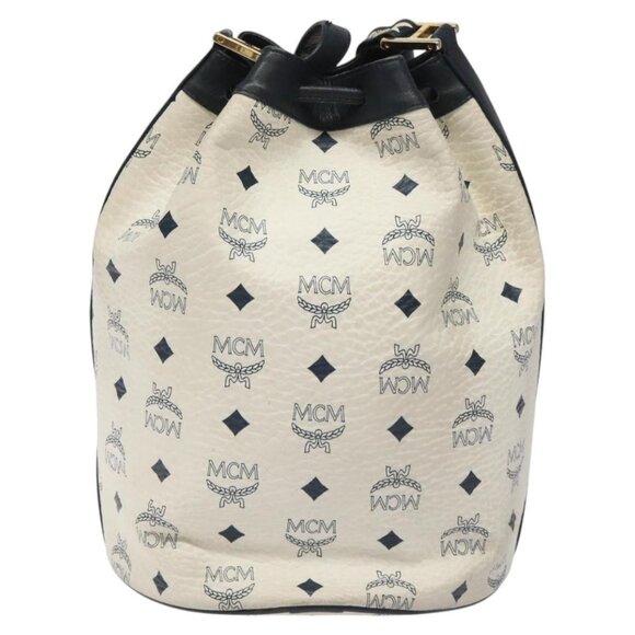 MCM Vicetos Logogram Shoulder Bag PVC Leather White Auth 114486 - Picture 3 of 16